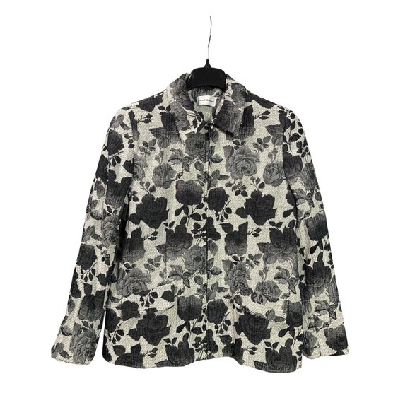 Alfred Dunner Womens Size 16 Jacket Blazer Full Zip Black White Floral Textured - Picture 1 of 3
